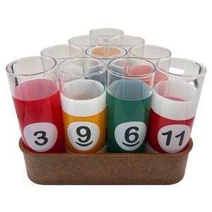 17 PC Luminarc Vintage Pool Parlor Shot Glass Set with Rack Barware Billiards